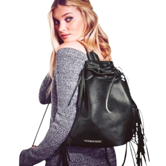 Victoria’s Secret Black Fringe Backpack Faux Leather From The 2015 Runway Show - Picture 2 of 14